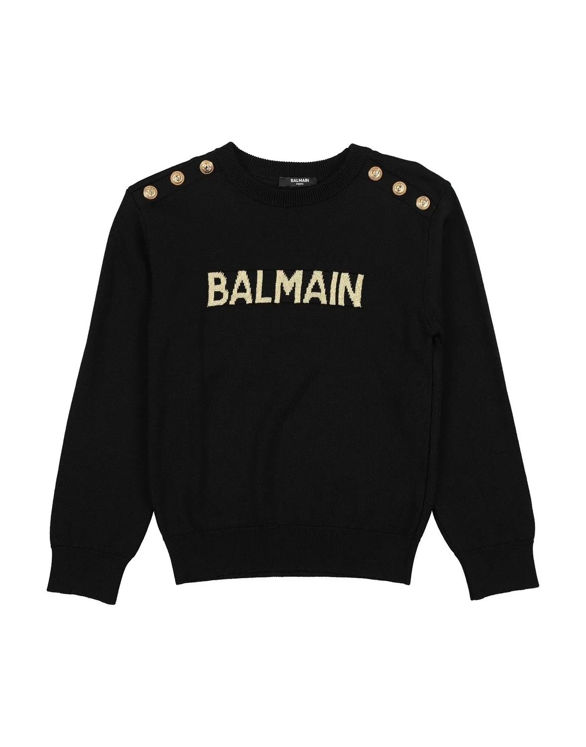 Детский свитер с интарсией с длинным рукавом Balmain, черный