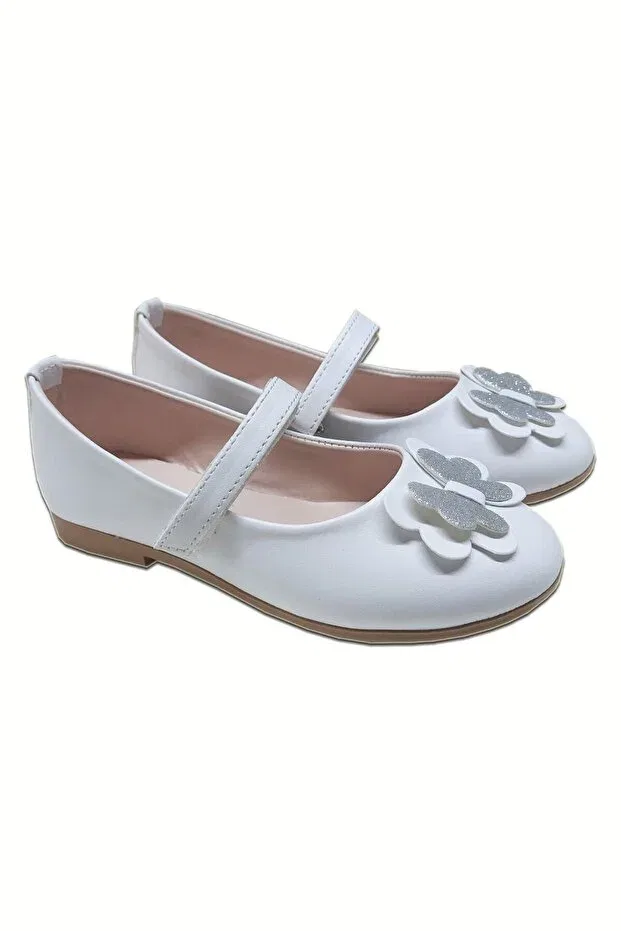 Детские балетки для девочек с принтом White Silver Butterfly Buckle Welissa, White — фото 3