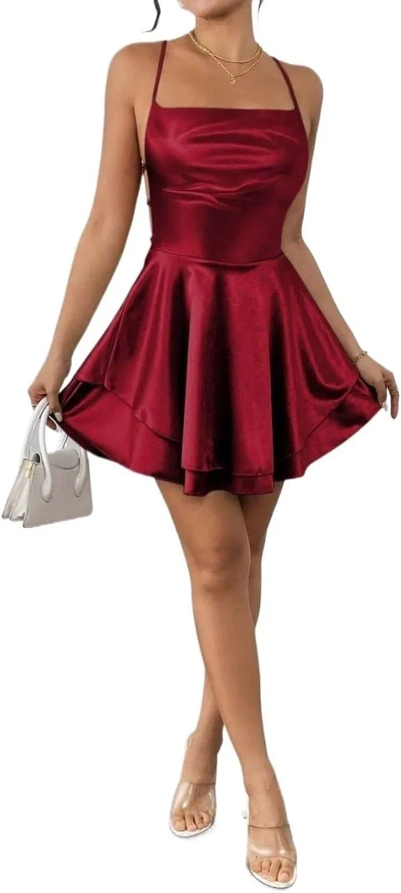 Женское мини-платье на бретелях с воланами Backless Cherry Red