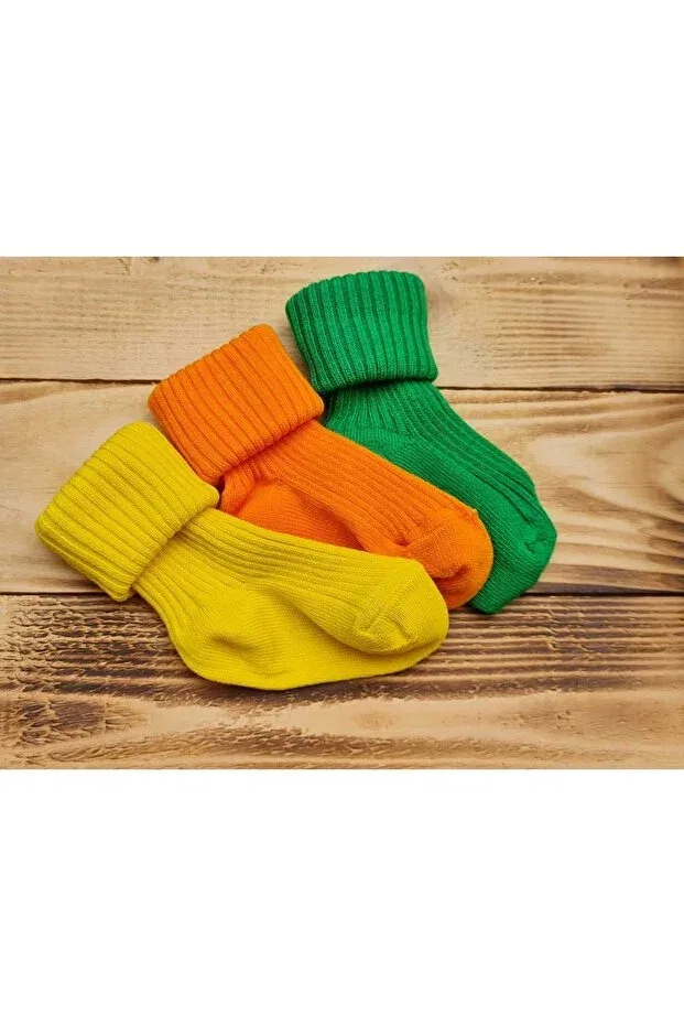 Детские носки для новорожденных хлопковые 3 шт Bebeğime Çorap, Yellow-Orange-Green — фото 2