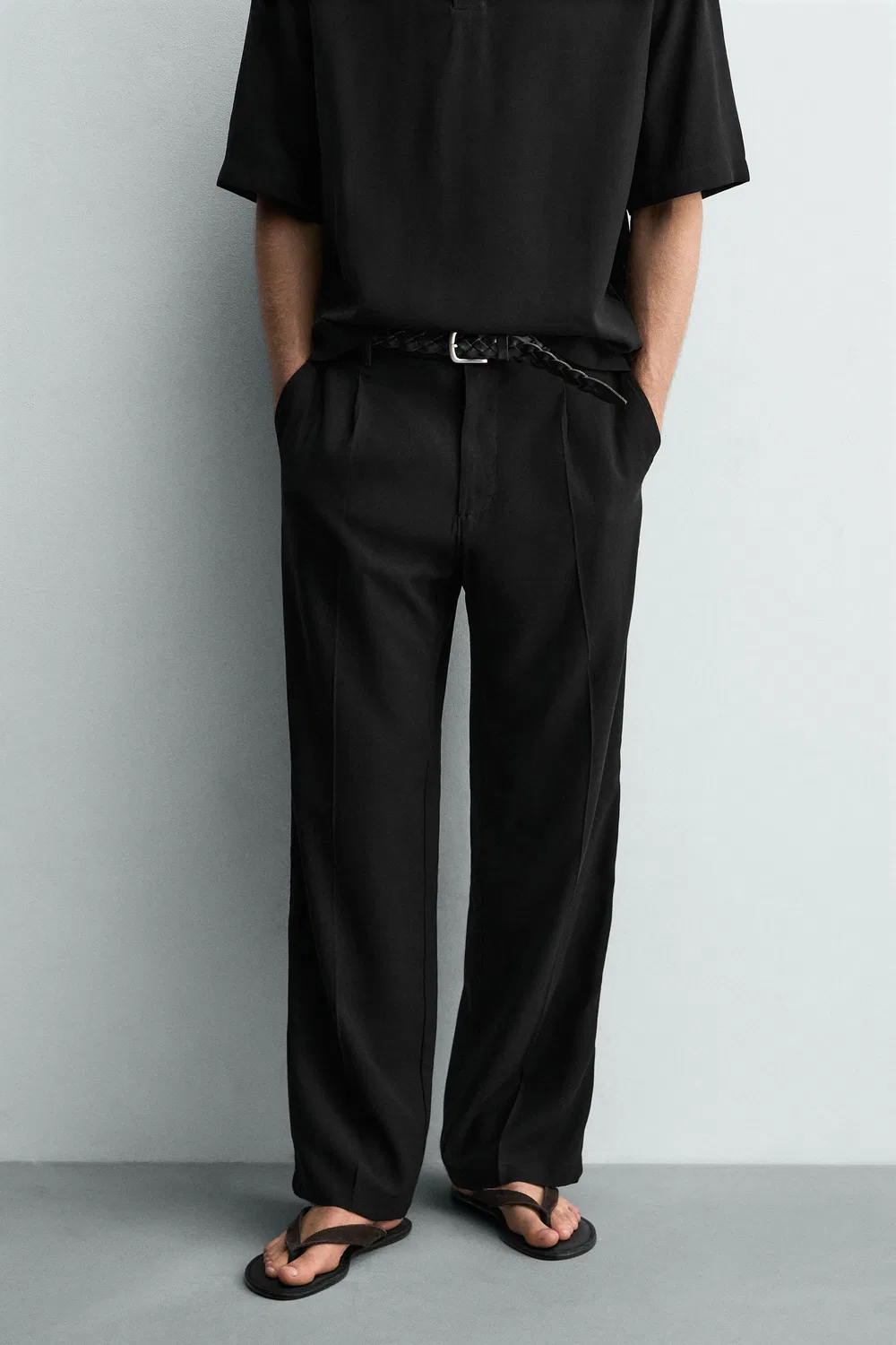 Свободные, струящиеся, плиссированные брюки ZARA, Black — фото 2