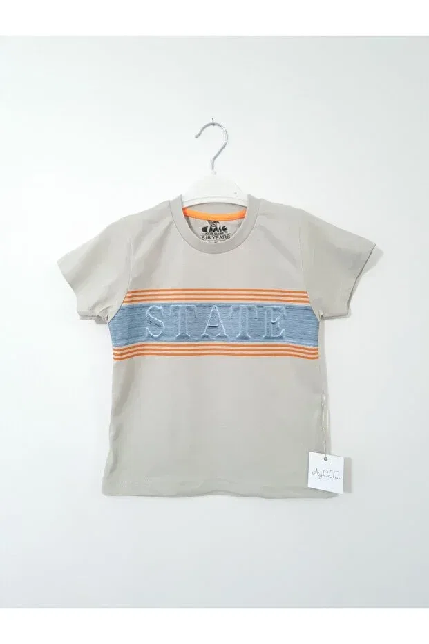 Детская футболка для мальчиков с принтом Boy'S t-shirt with state written Aycata, Light Gray