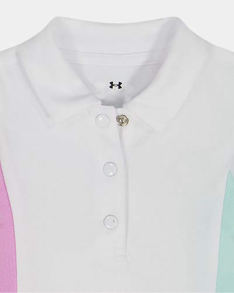 Платье-поло для девочек из микро-пике с быстросохнущей тканью UA Colorblock UnderArmour, White/Pink Dawn — фото 2