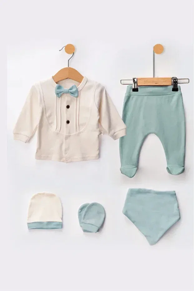 Детский комбинезон для мальчиков с принтом Bamoola For Babies, Turquoise Bow Tie — фото 2