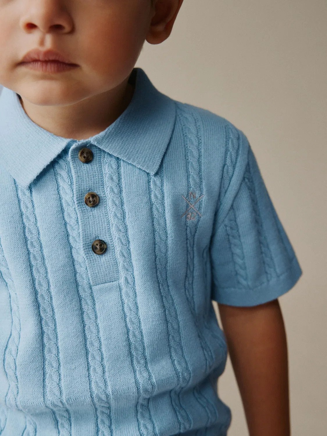 Поло с кабельной вязкой, Blue Cable Knit Polo Shirt Next, синий — фото 4
