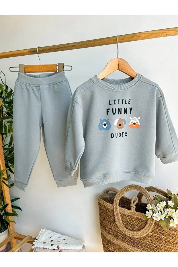 Детский комплект из футера с принтом Moda, Gray
