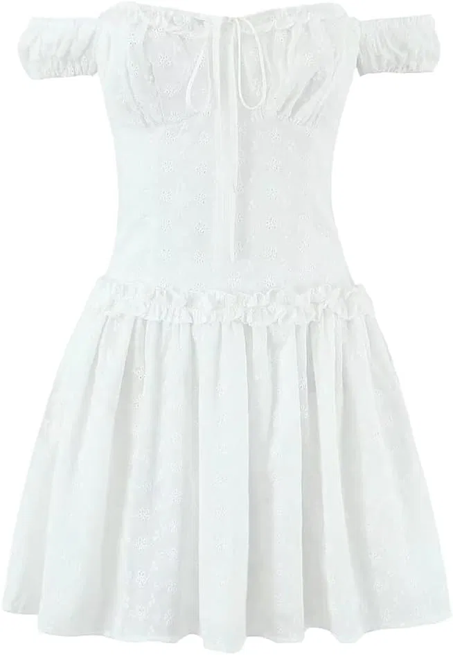 Женское летнее платье с цветочной вышивкой, White