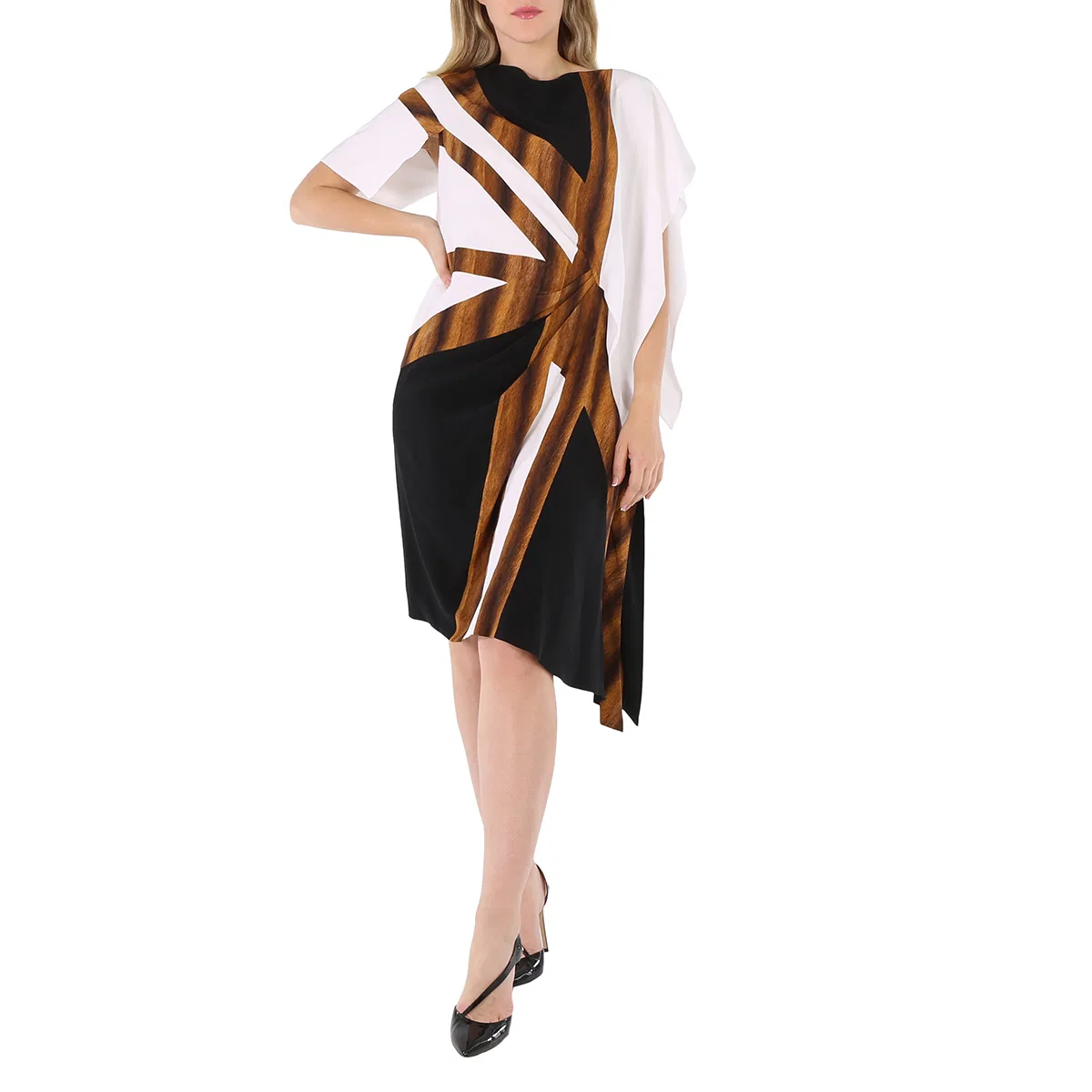 Платье асимметричное из шелка с принтом Flag Intarsia Burberry, Black