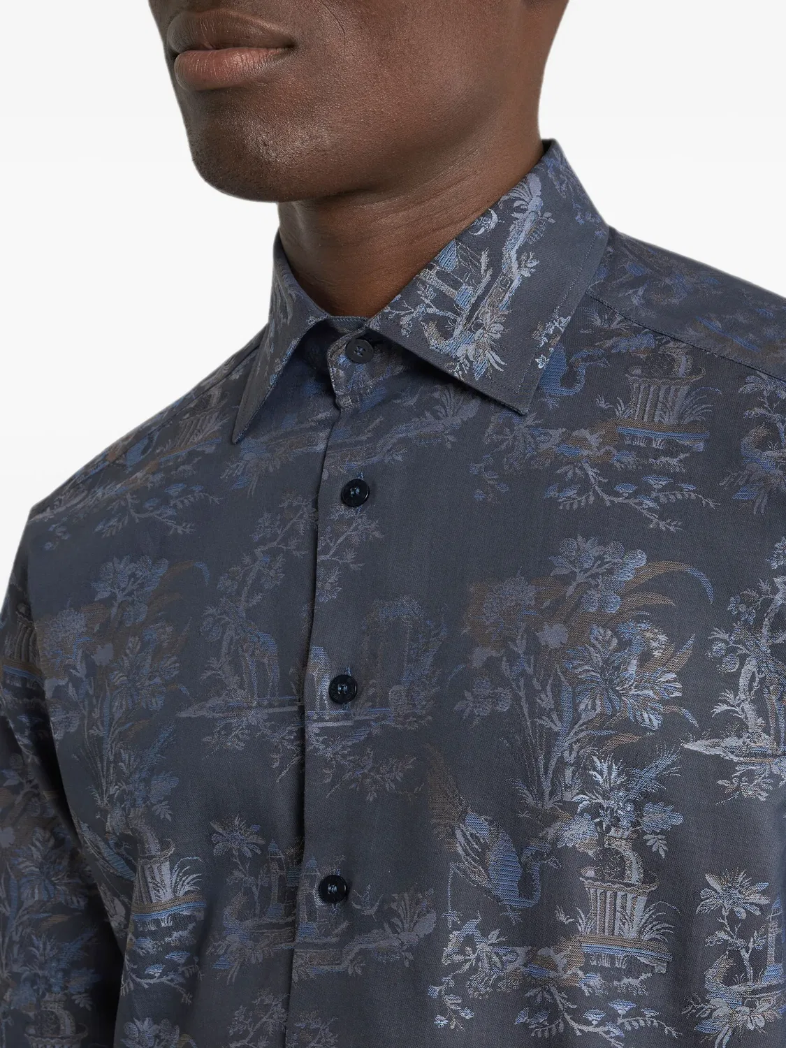 Рубашка хлопковая жаккардовая синяя ETRO, синий — фото 4