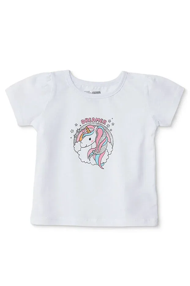 Детское для девочек хлопковое платье-футболка с принтом Unicorn Printed Ebebek Hello Baby, Ecru