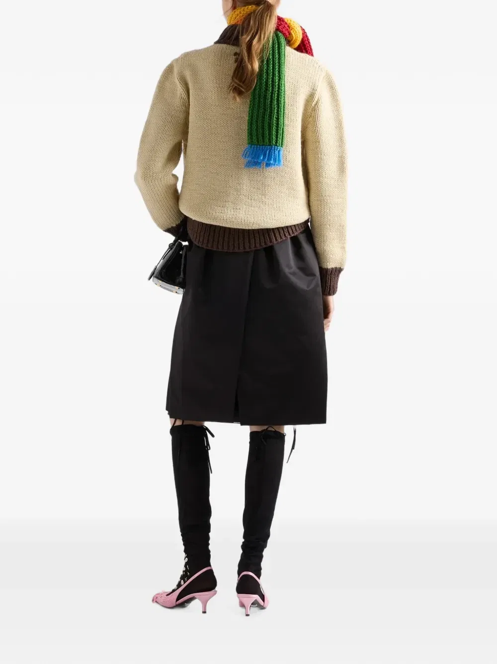 Шерстяной кардиган на молнии Prada, бежевый — фото 3
