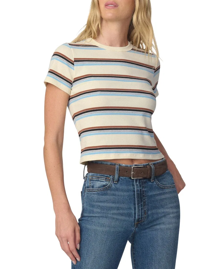 Футболка-кроп с полосатым воротником Joe's Jeans, Ecru Multi Stripe