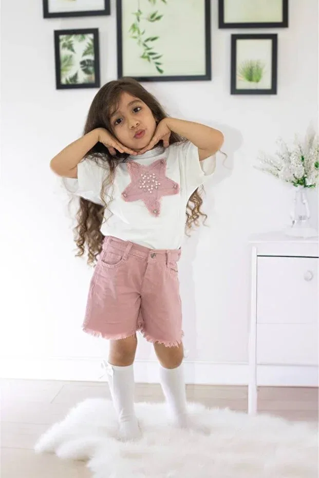Детский комплект шорт и футболки для девочек с принтом Care Asortix Boutique, Pink