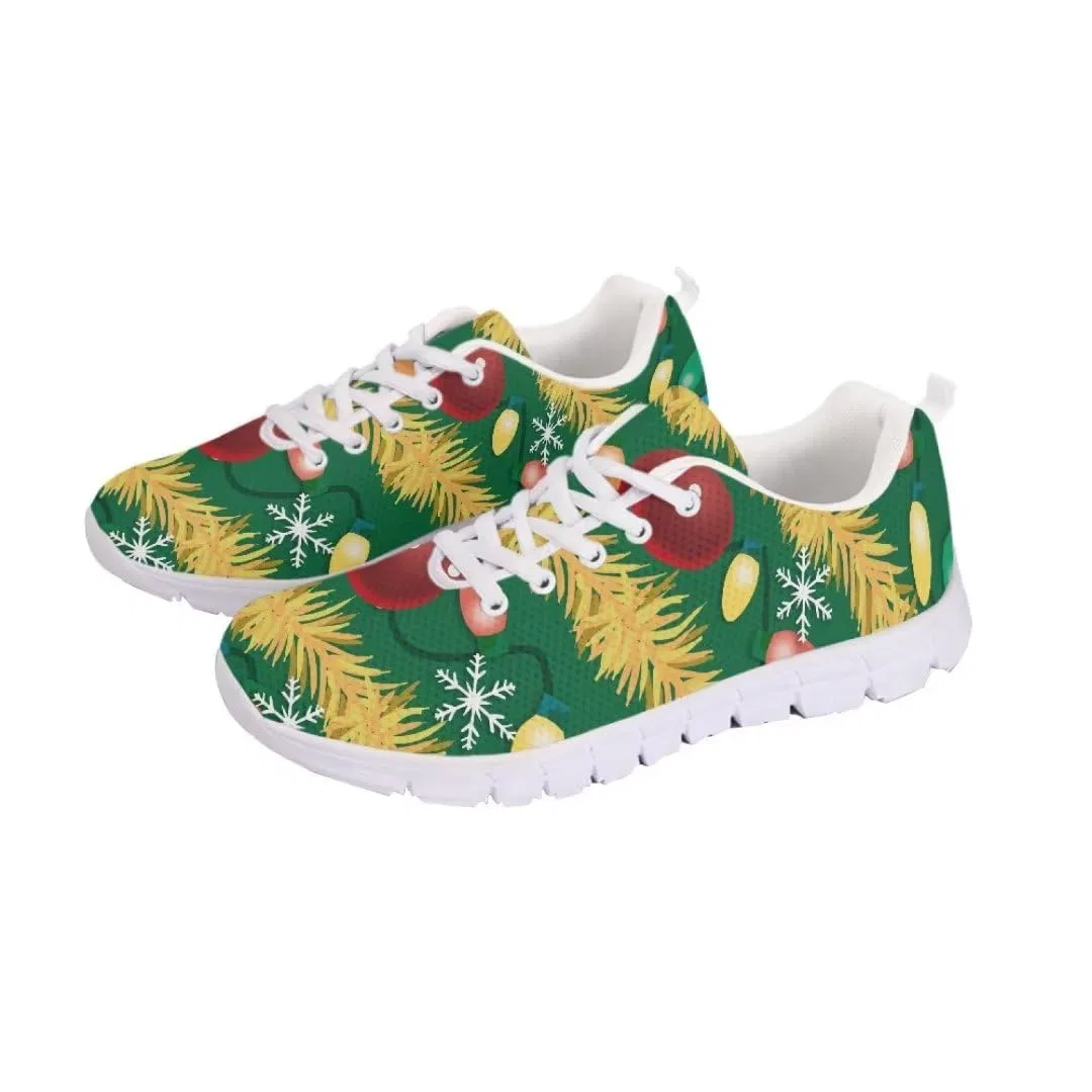 Детские кроссовки для девочек с принтом Christmas Holiday Fashion Sneakers, Christmas Tree Print Odhhgdf — фото 2