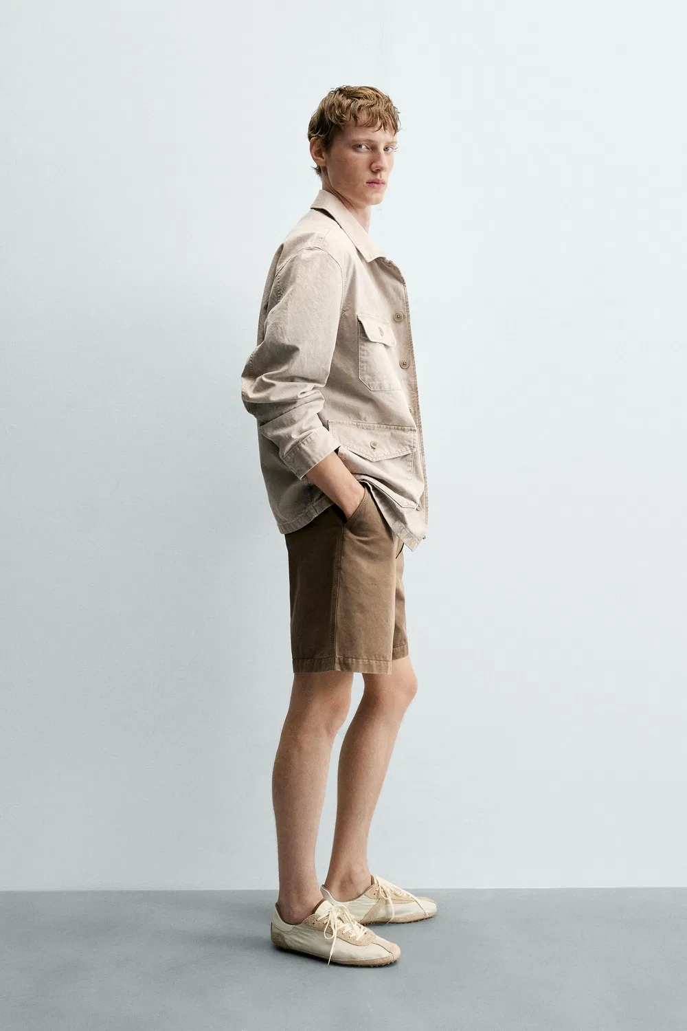 Винтажные выстиранные бермудские шорты ZARA, Light brown — фото 4