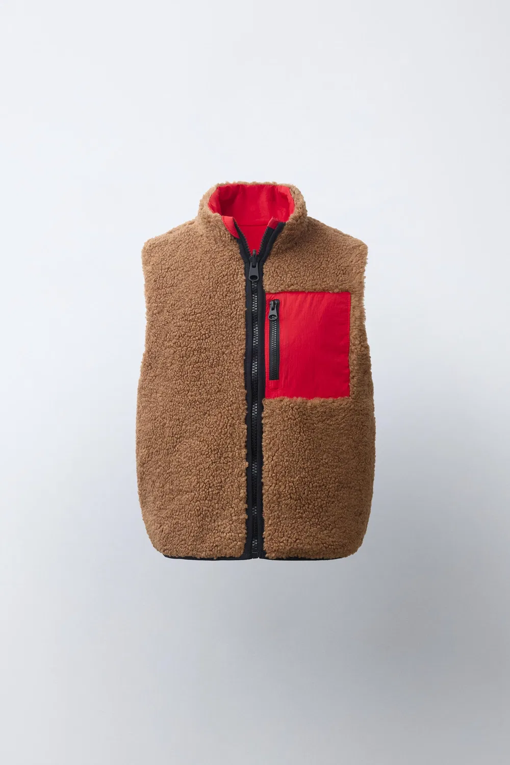 Двусторонний жилет из искусственной овчины ZARA, Light brown