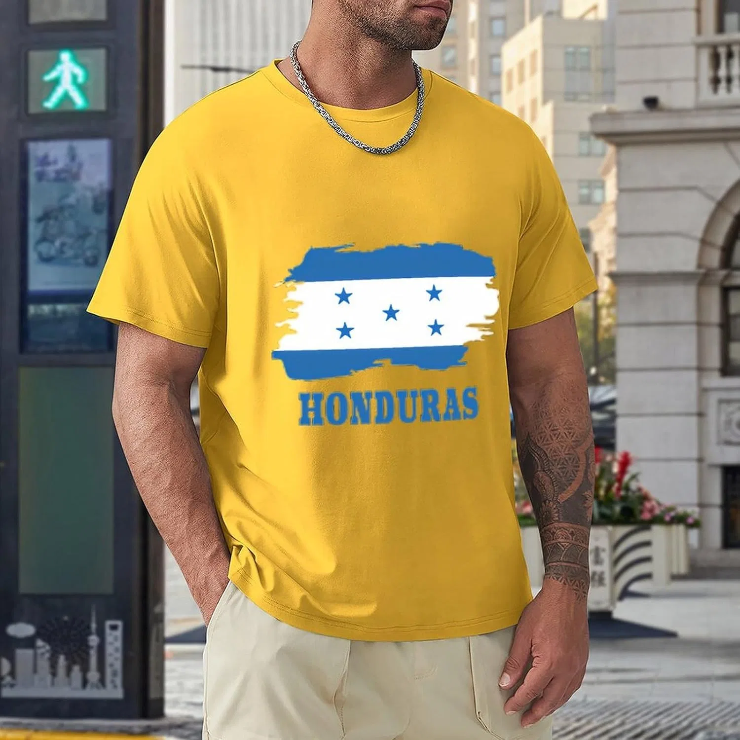 Мужская футболка с принтом флага Гондураса, Yellow — фото 2