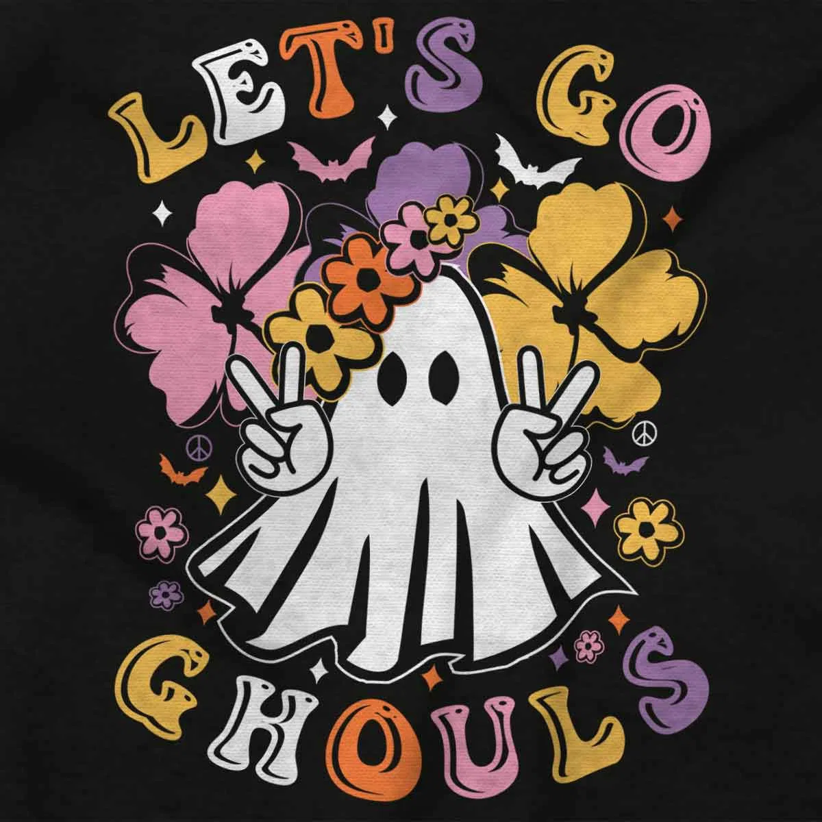Детское боди для девочек с принтом Cute Boho Ghost Lets Go Ghouls Brisco Brands, Black — фото 2