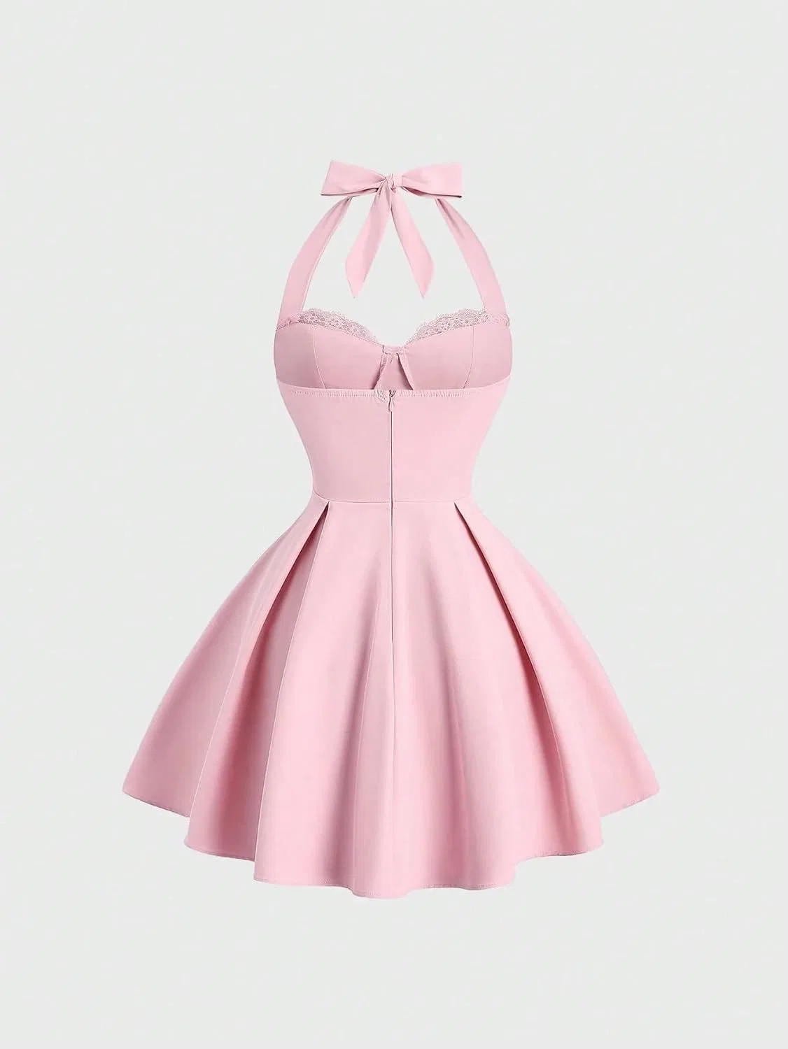 Женское элегантное мини-платье без спины с завязкой, Pink — фото 2