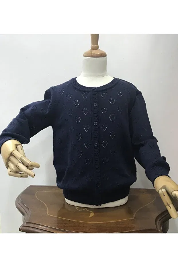 Детский кардиган для девочек с ажурным узором Heart Openwork Cardigan Nonno Kids, Navy Blue
