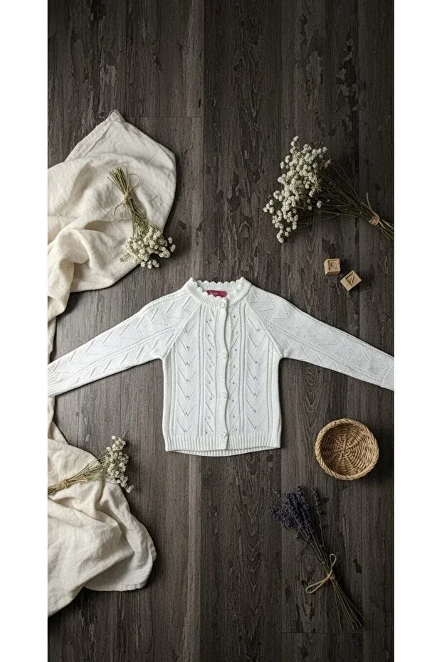 Детский кардиган хлопковый Embroidered cotton baby cardigan Balababy, White — фото 3