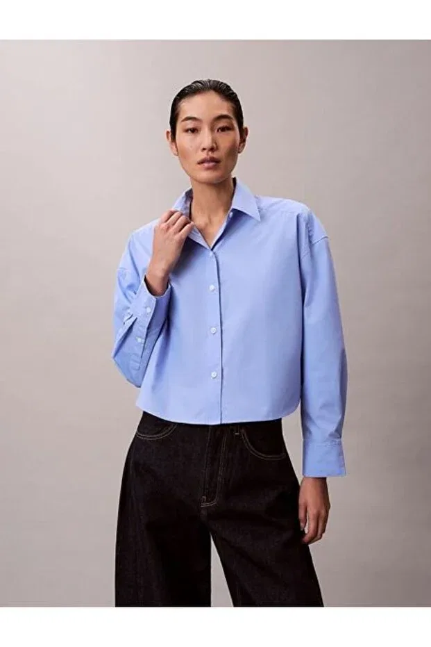 Женская рубашка из поплина с длинным рукавом Calvin Klein, Blue