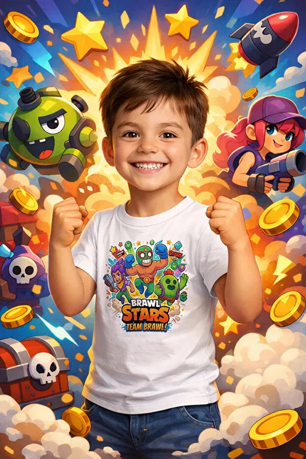 Детская футболка с принтом Brawl Stars Zeycem Store, White