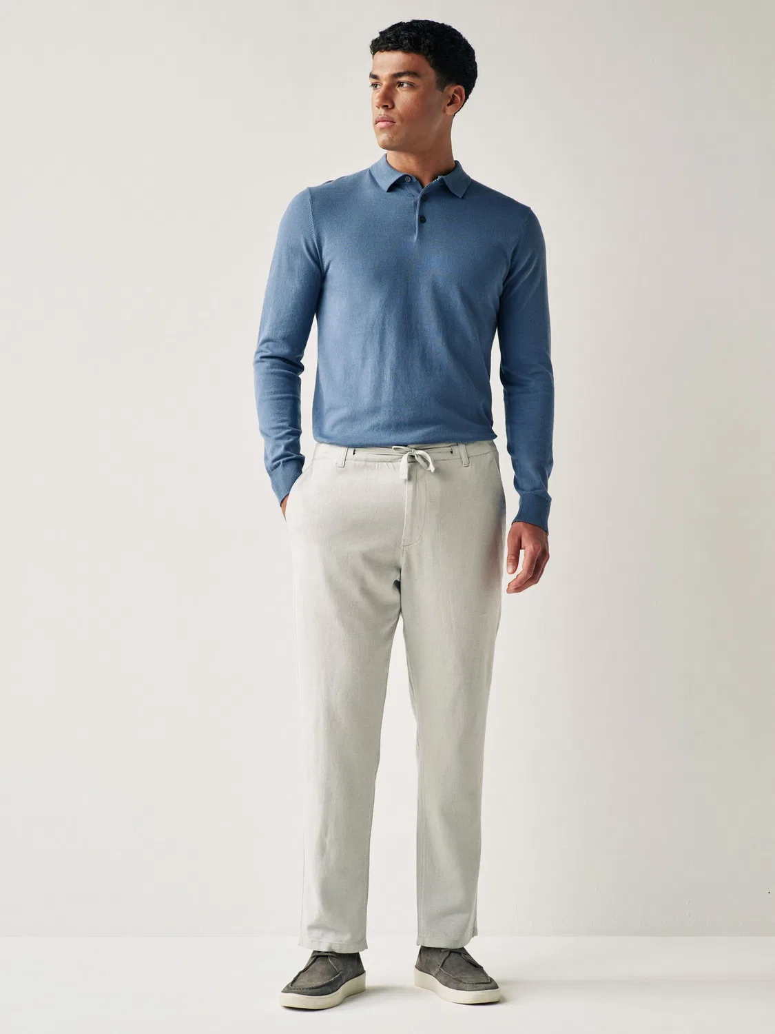 Брюки из льна с завязками Next, светло-серые — фото 3