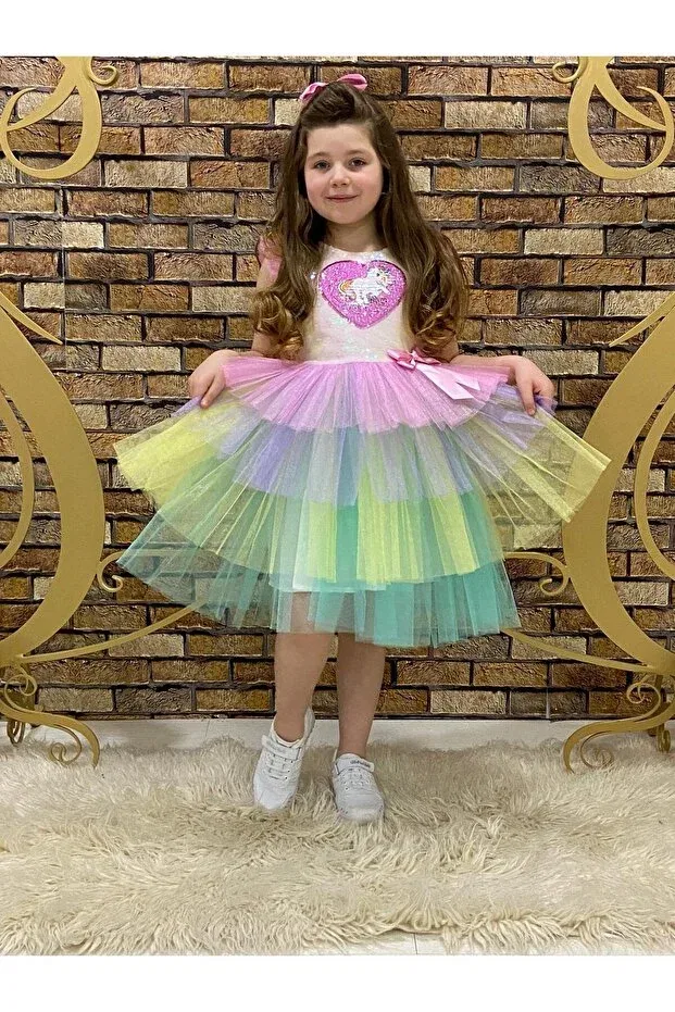 Детское платье для девочек с принтом Unicorn patterned children's dress Esmacamoda, Lila — фото 3