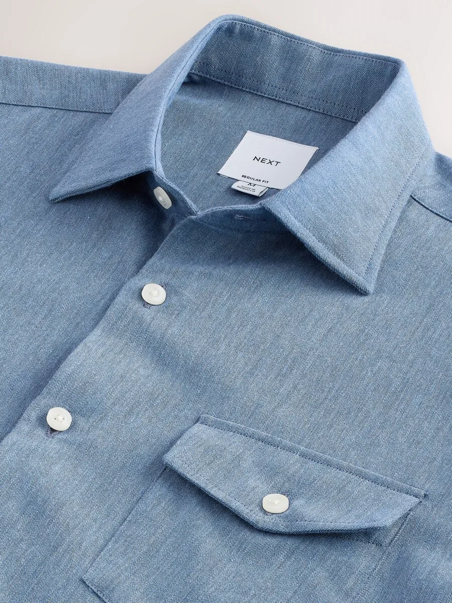 Рубашка Next Regular fit Button Up Shirt 'Archive' из синего джинсового материала — фото 4