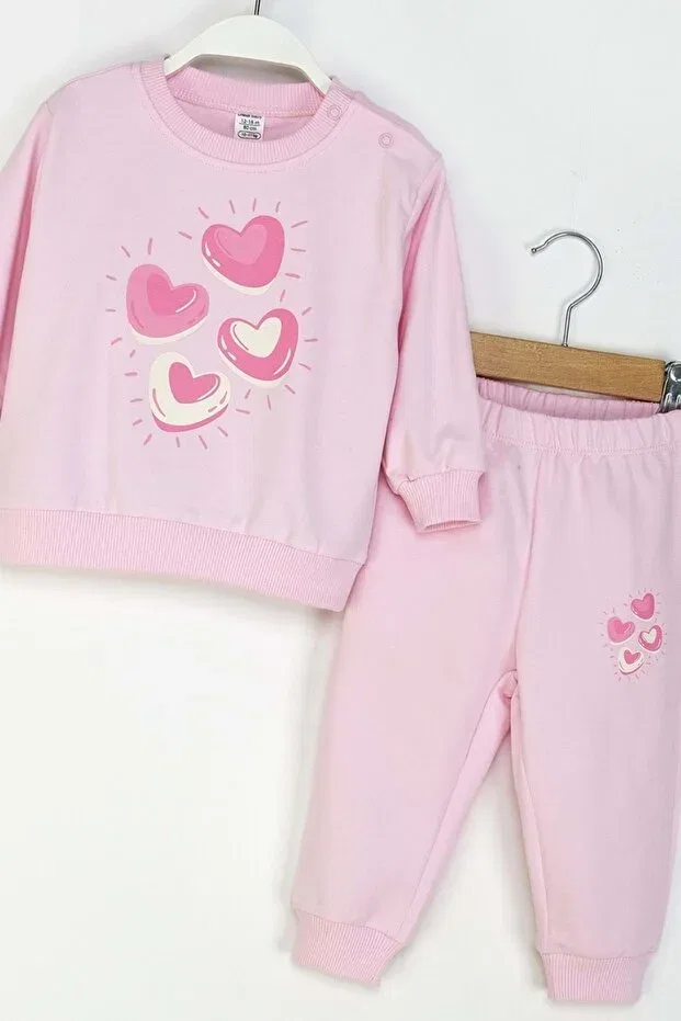 Детский комплект для девочек с принтом Heart Printed Tracksuit Set Ww Waka Waka Kids Store, Pink — фото 4