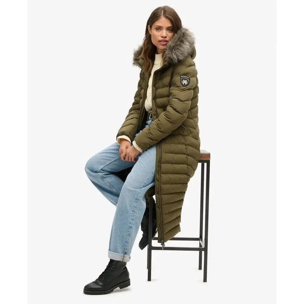 Женское длинное пальто с капюшоном Fuji Superdry, Зеленое — фото 3