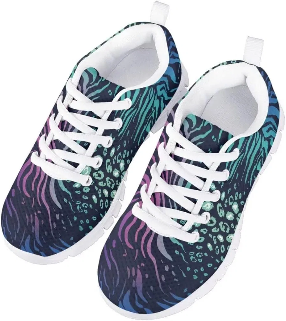 Детские кроссовки для девочек с принтом PinUp Angel Adorable Back to School Shoes PinUp Angel, Purple Green Zebra Leopard — фото 4