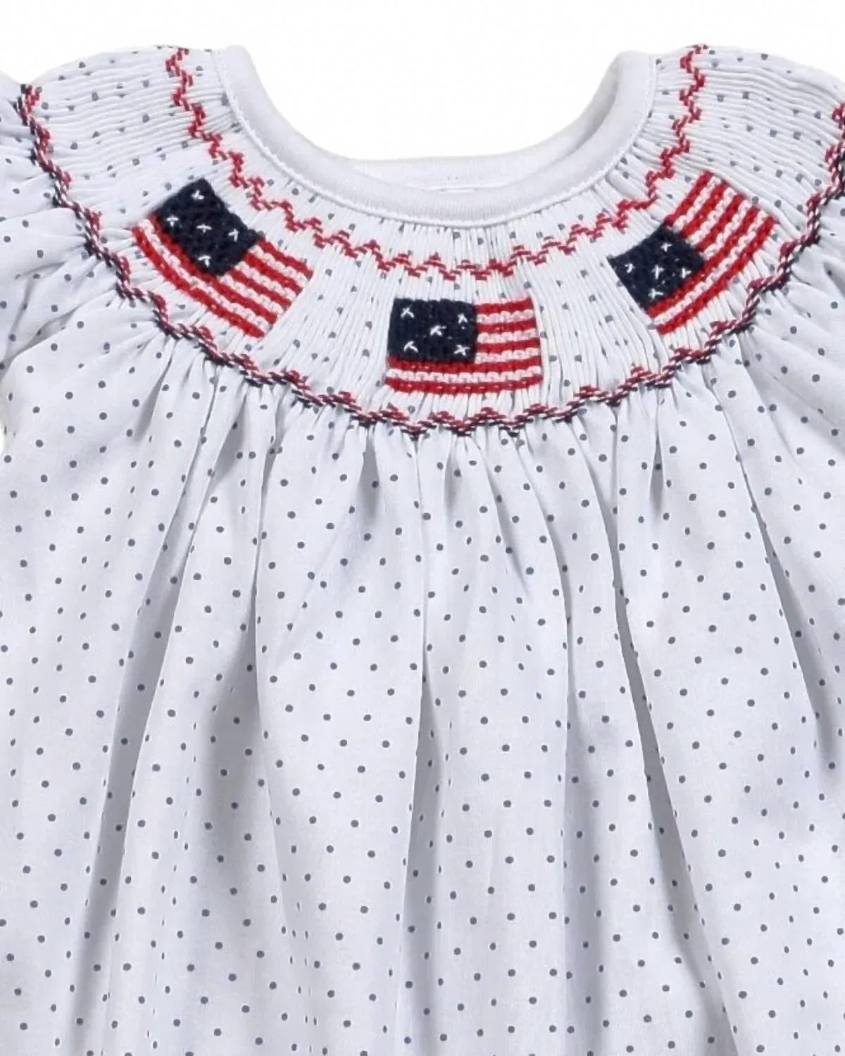 Детское платье для девочек с ручной вышивкой смокинг Americana Hand Smocked Pima Bishop BABY LOREN, White Multi — фото 2