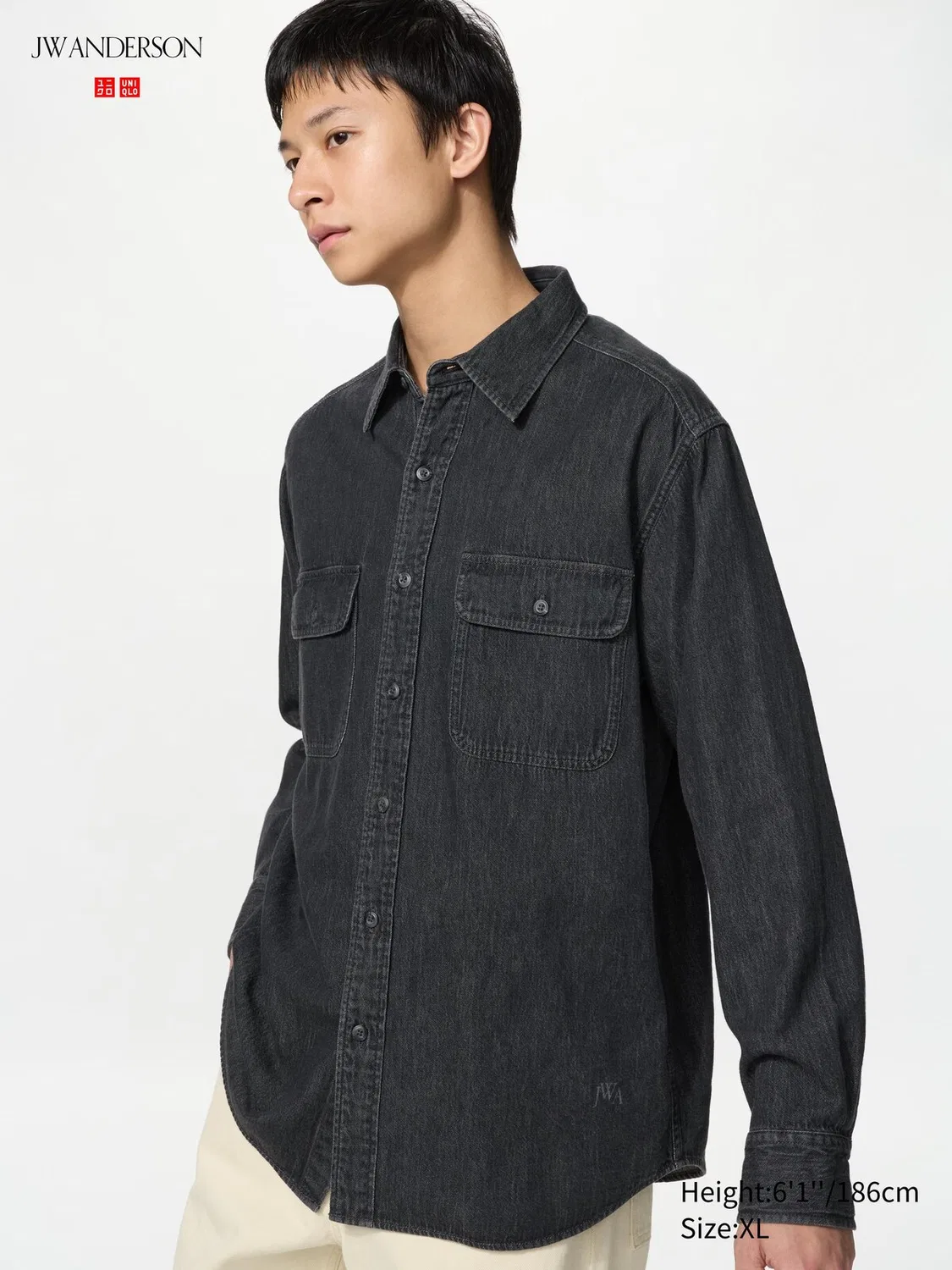 Рубашка джинсовая Uniqlo, мужская, темно-серый