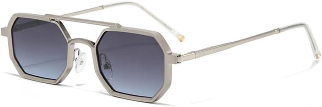 

Ретро солнцезащитные очки с двойной перемычкой для женщин и мужчин, с многоугольными линзами, прозрачными линзами с градиентом цвета "океан", металлическая оправа UATXTAU, Silver Gray Blue