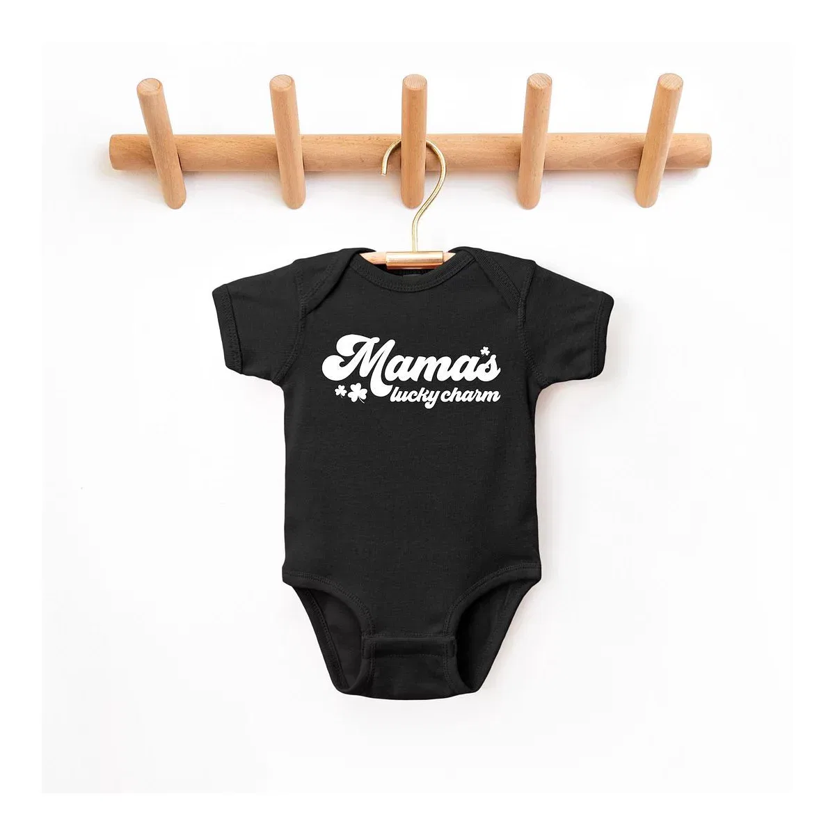 Детский боди для мальчиков с коротким рукавом Retro Mama's Lucky Charm The Juniper Shop, Black