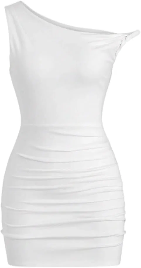 Женское асимметричное платье-бодикон мини, White