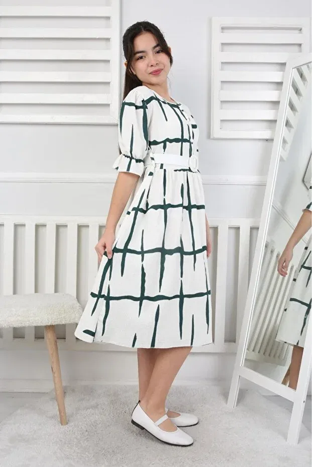 Детское платье для девочек с принтом Elegant Crepe Girl's Eid Dress Pumpido, Green
