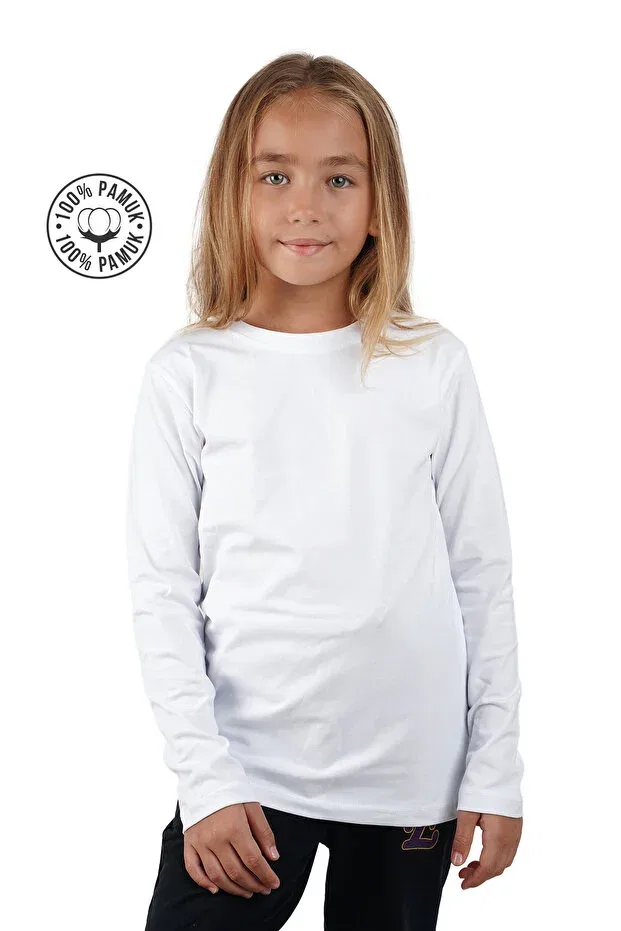 Детский комплект футболок с длинным рукавом Unisex girls and boys crew neck long sleeve set of 2 badi t-shirts white and black Lovella, White — фото 3