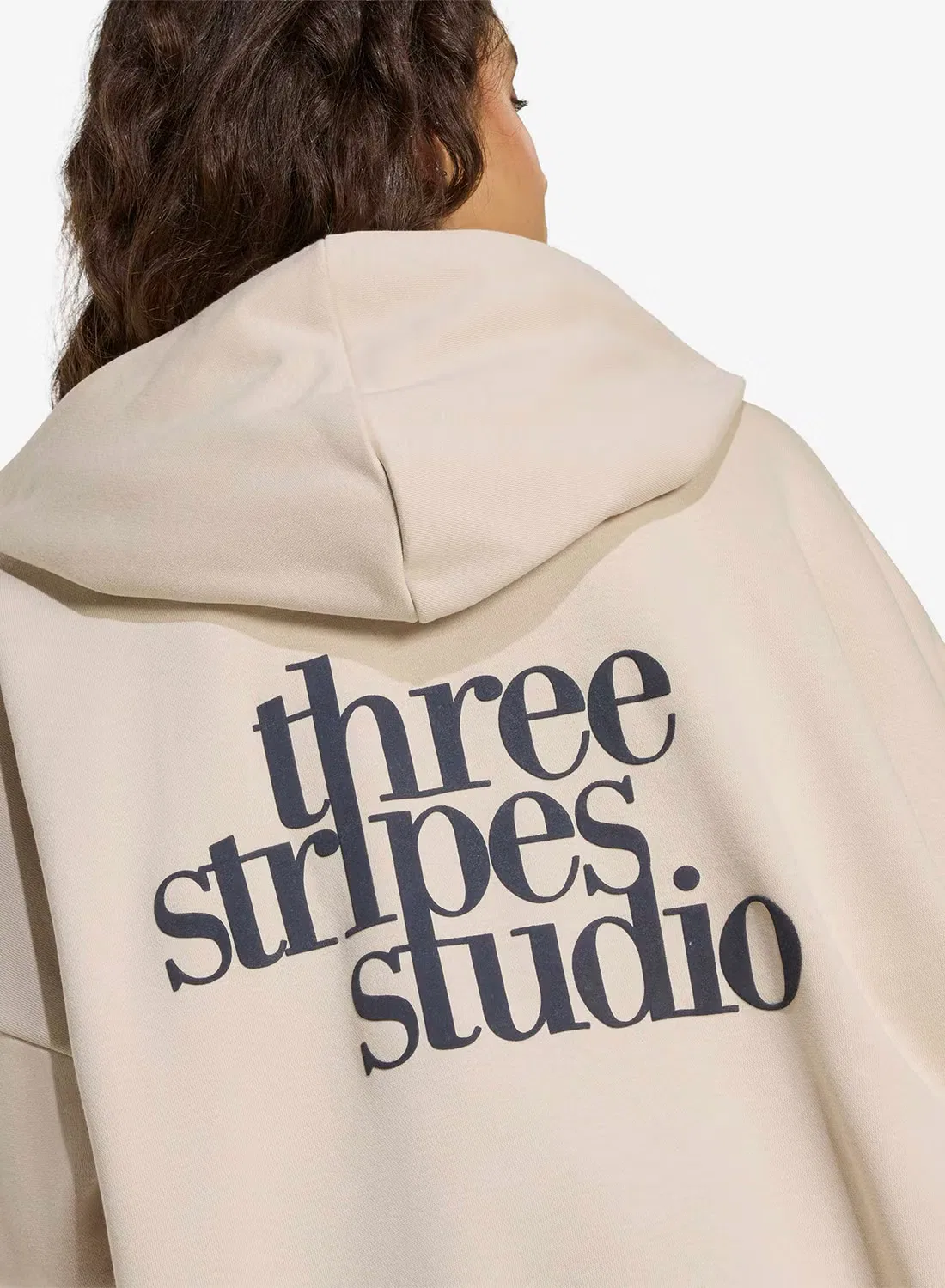 Худи с длинным рукавом 3-Stripes studio Adidas, бежевый — фото 4