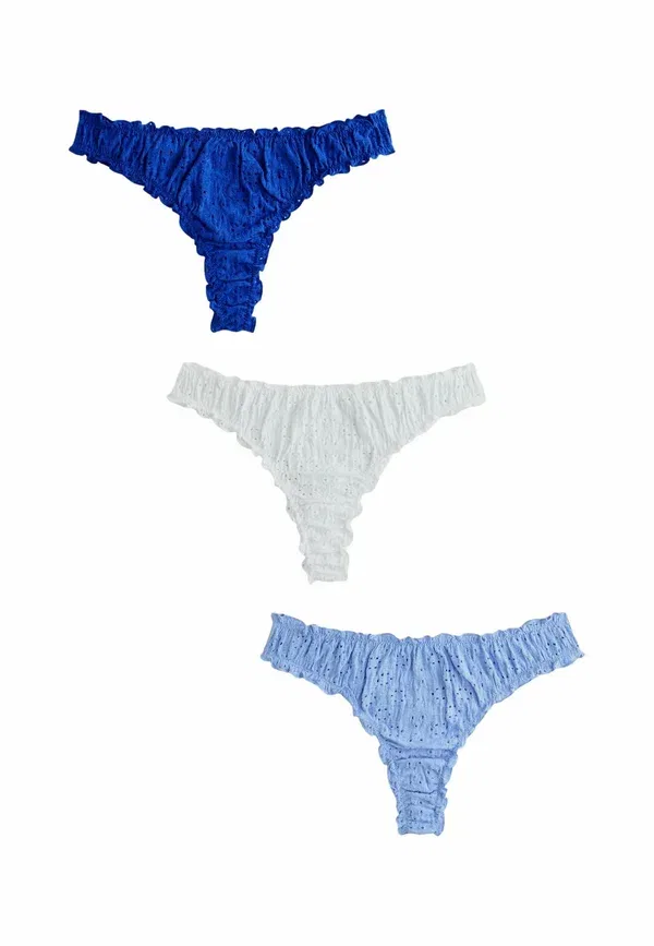 Трусы 3 шт, полупрозрачные, Thong fit - broderie ruffle knickers 3 pack, Next, White, белый/синий — фото 4