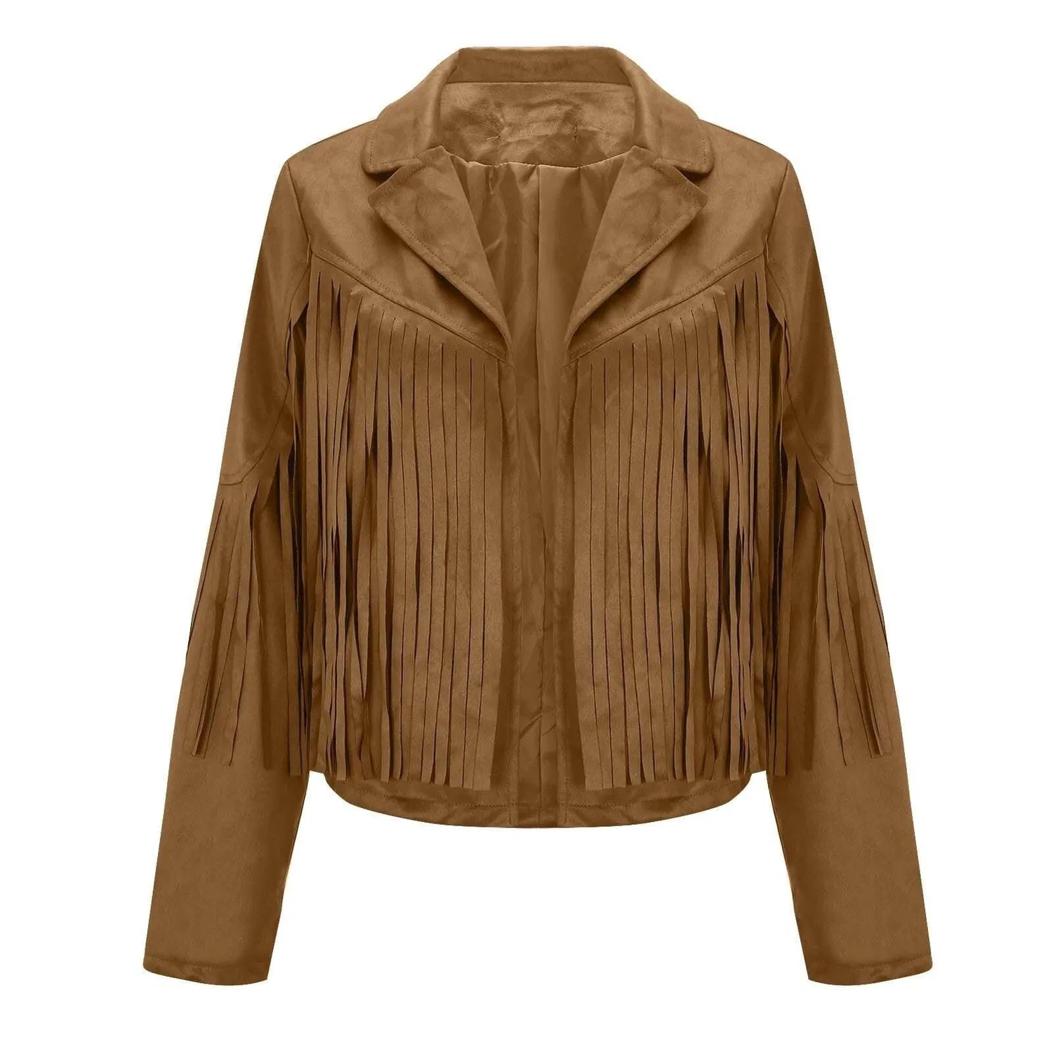 Женская куртка-косуха с бахромой Cowgirl Trendy Streetwear, Brown-2 — фото 3