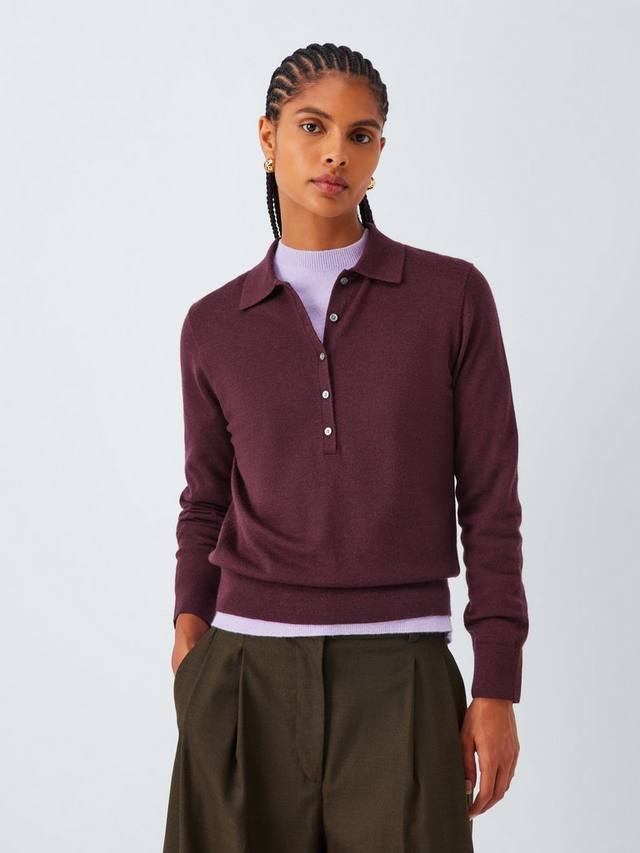 

Джемпер из мериносовой шерсти с воротником на полузастежке John Lewis, Berry