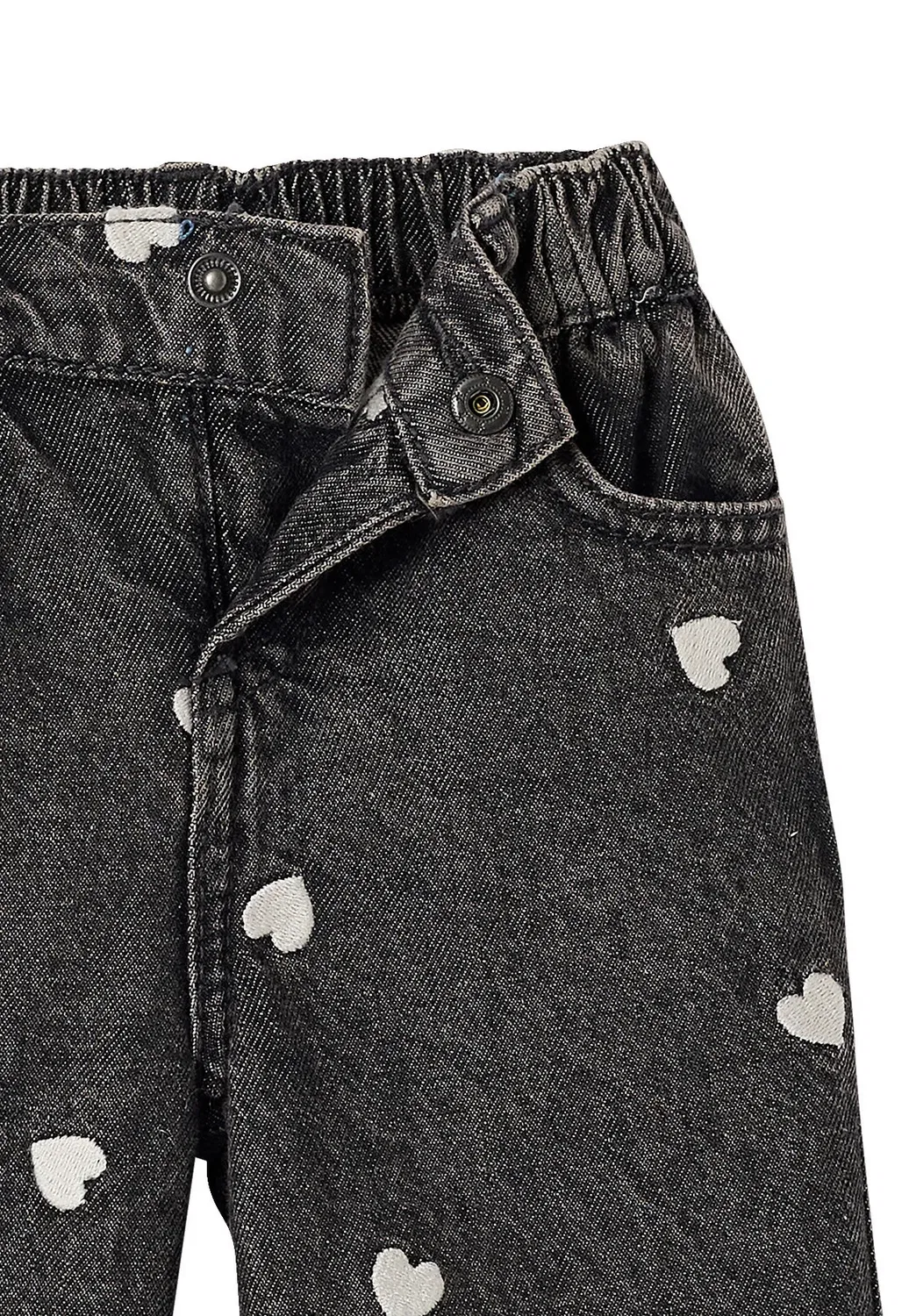 Weite baby Jeans mit Herzstickereien, dehnbund - джинсы прямого кроя Vertbaudet, Grauer Denim — фото 3
