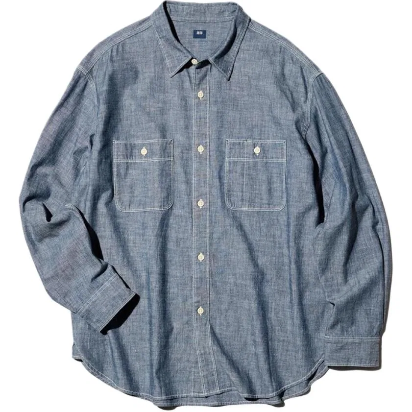 Мужская рубашка с воротником UNIQLO, Sea Blue
