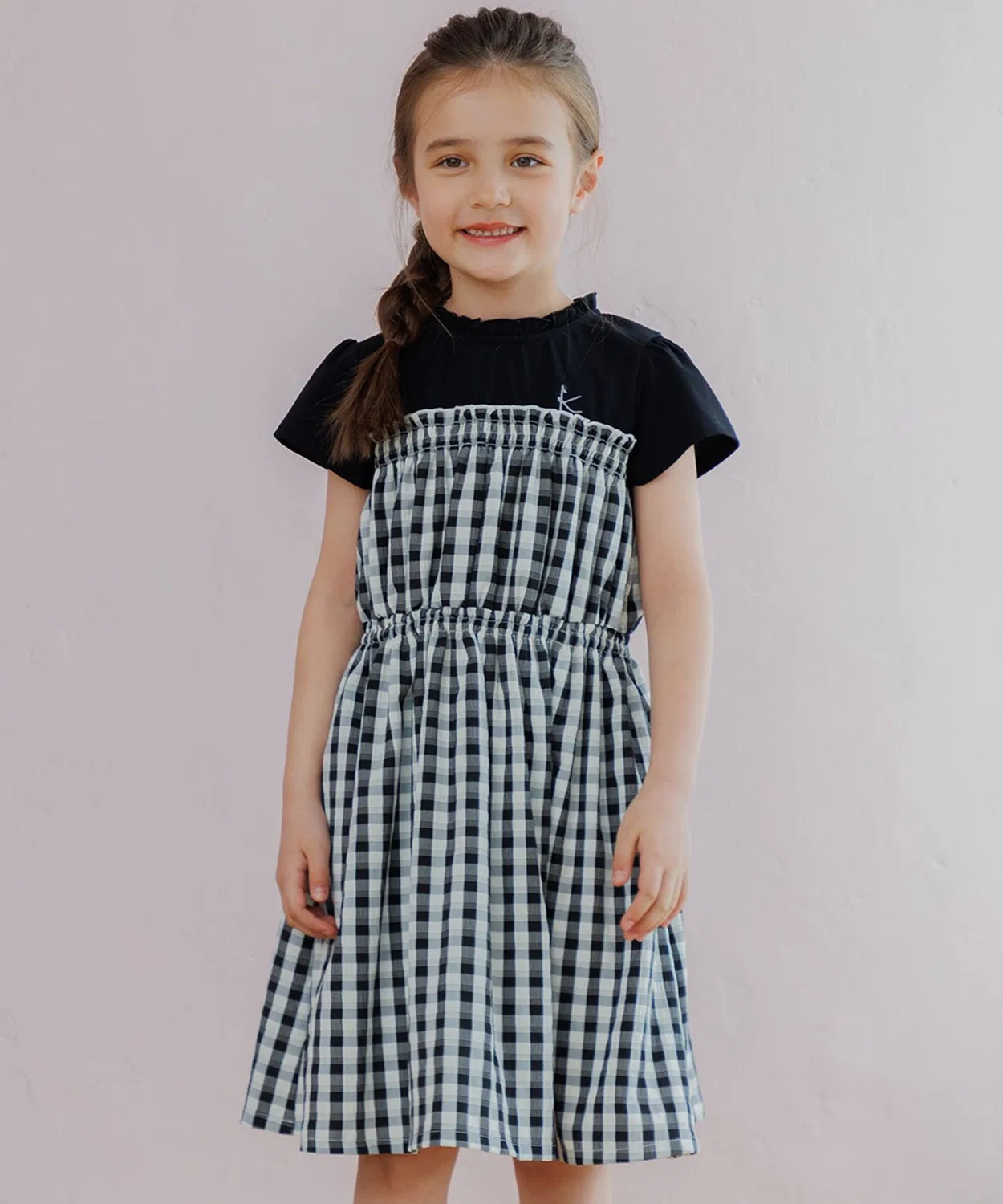 Детское платье для девочек с шармингом и гингем-принтом Kumikyoku KIDS, Black