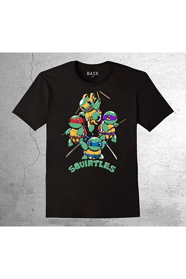 Детская футболка для мальчиков с принтом Squirtles Ninja Turtles Baskwear, Black