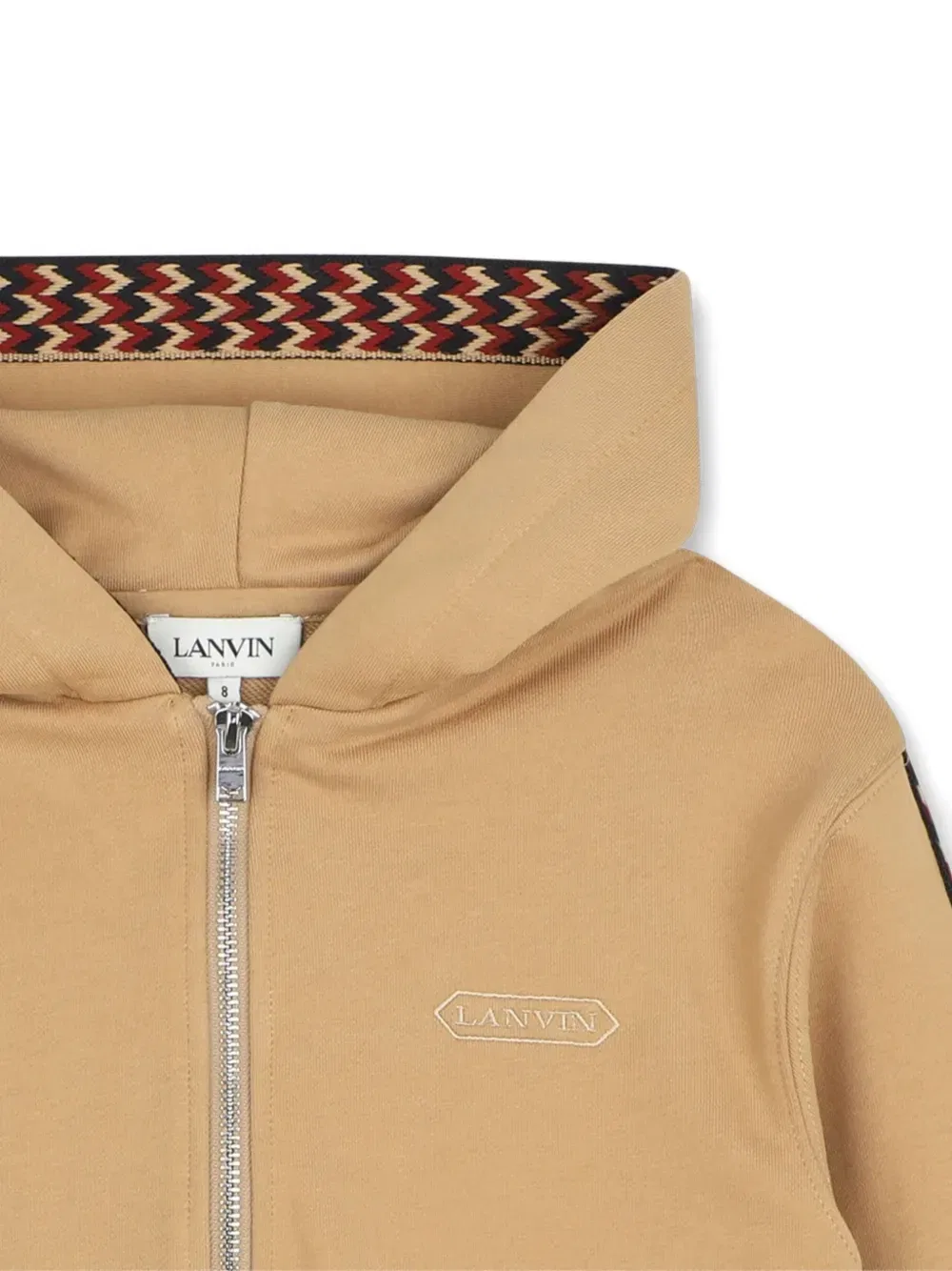 Худи на молнии с узором шеврон Lanvin Enfant, бежевый — фото 3