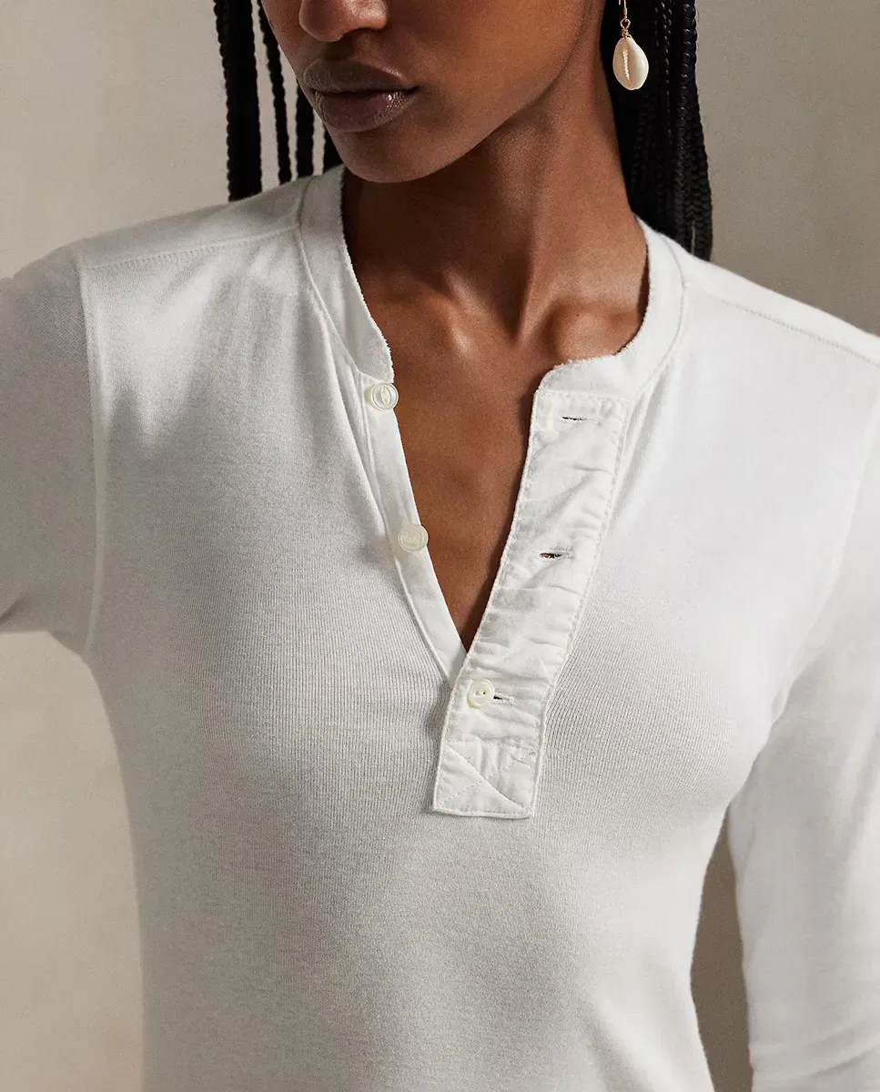 Женское платье хлопковое с длинным рукавом Polo Ralph Lauren, Blanco — фото 4